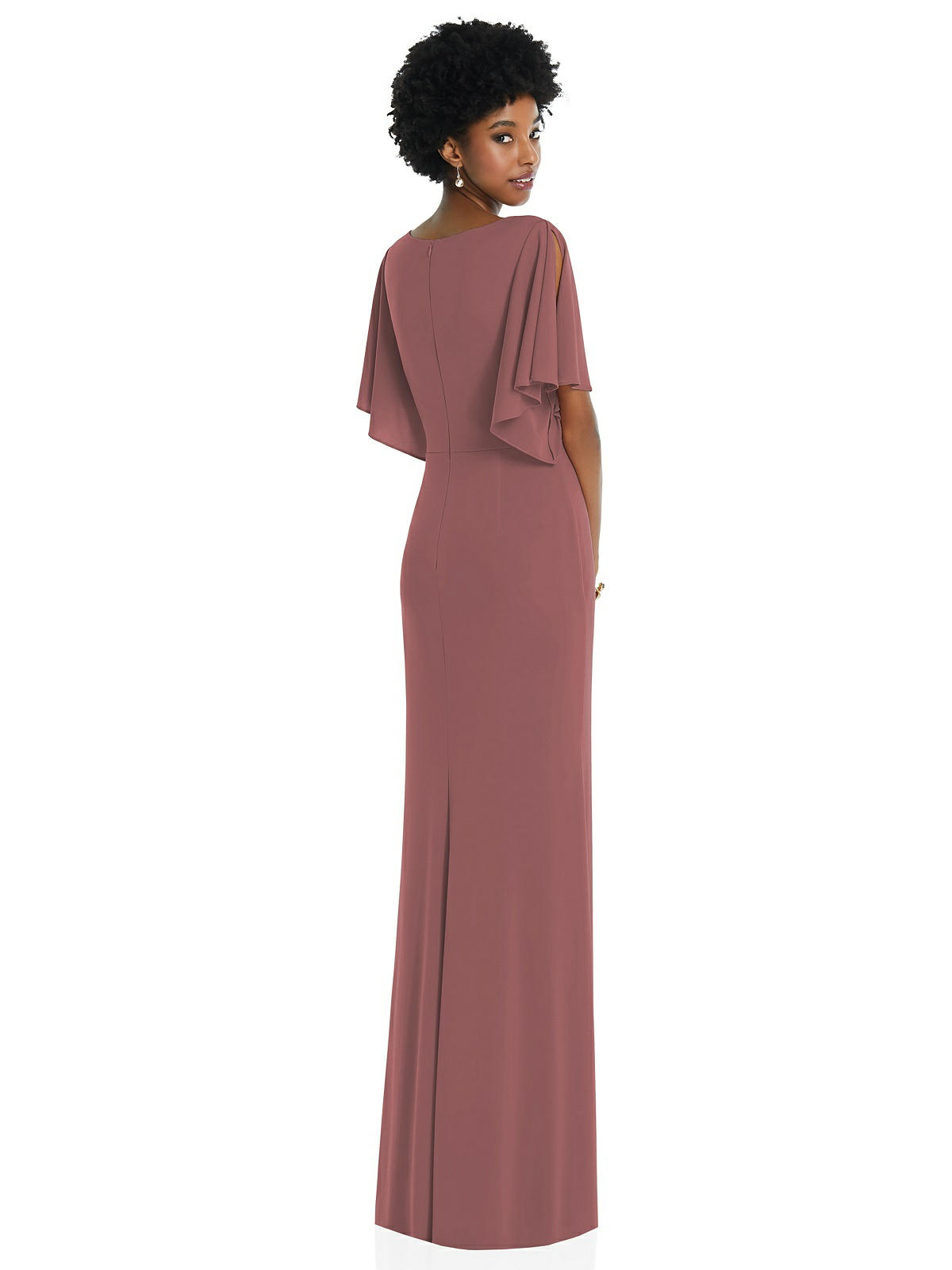 Faux Wrap Split Sleeve Maxi Bridesmaid Dress With Cascade Skirt In